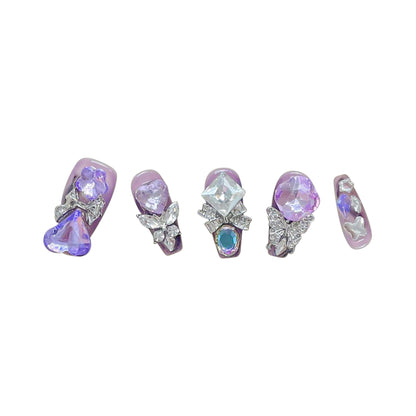 Handmade|Dazzling Purple Diamond-Coffin Nails