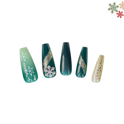 Evergreen Sparkle-Coffin Nails