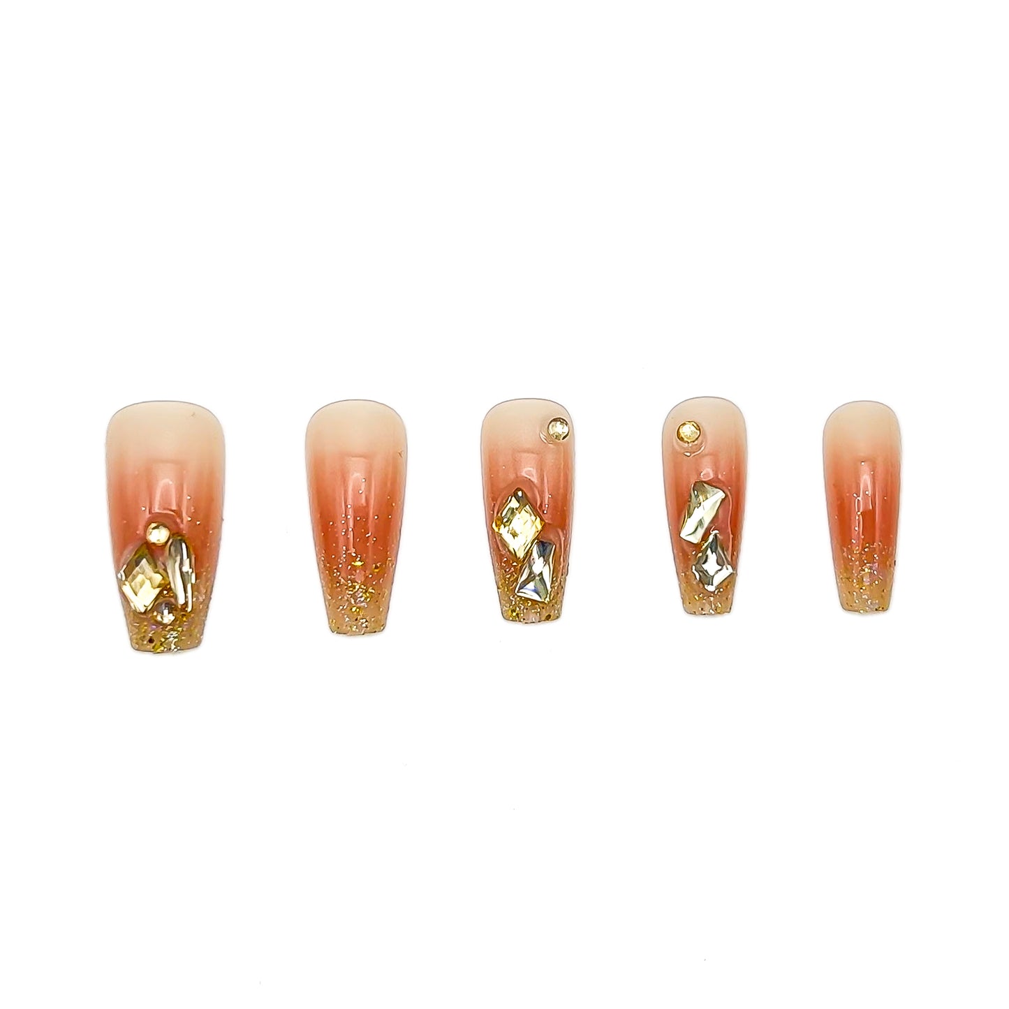 Gradient Gold Glitz-Coffin Nails