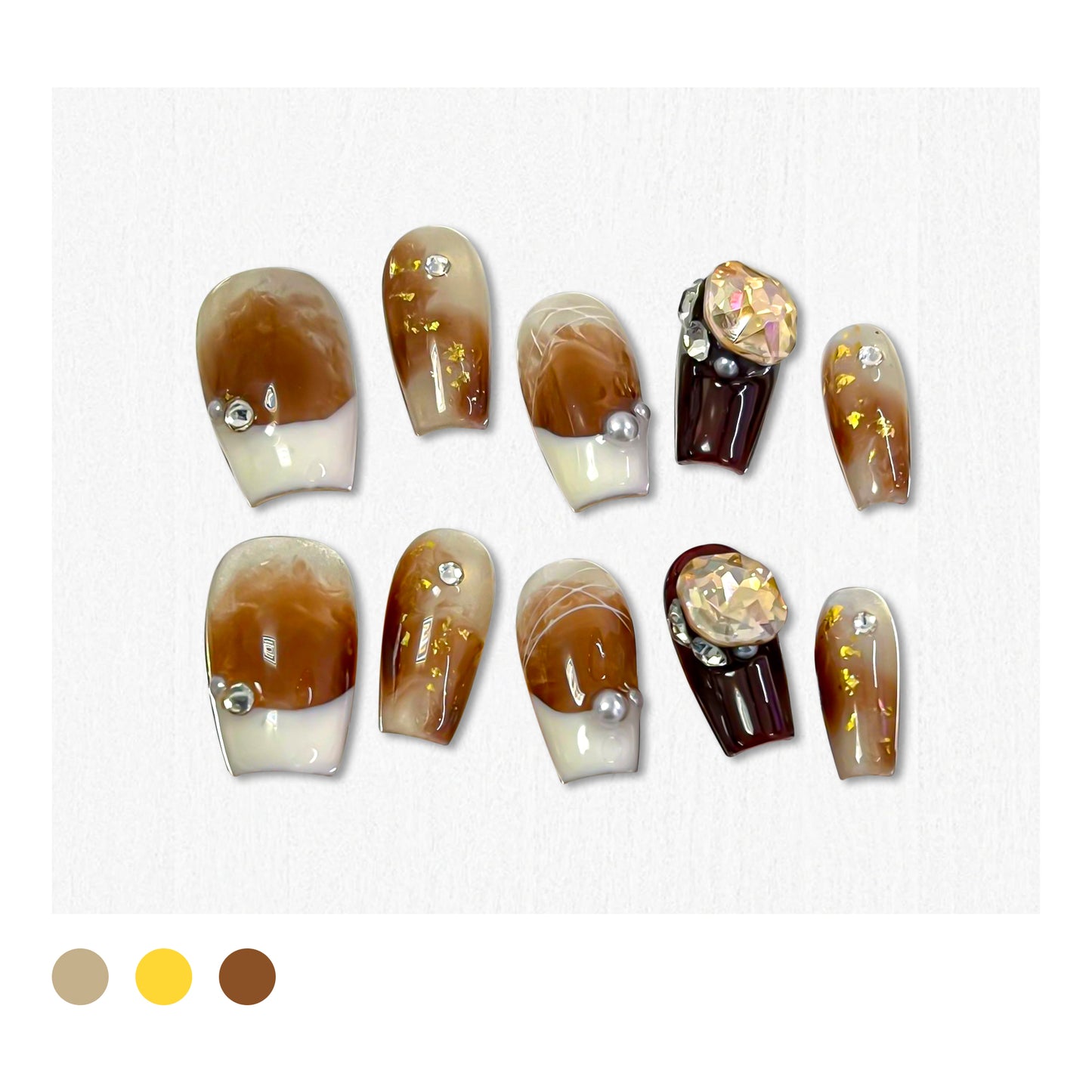 Handmade|Mocha Elegance Shine-Coffin Nails