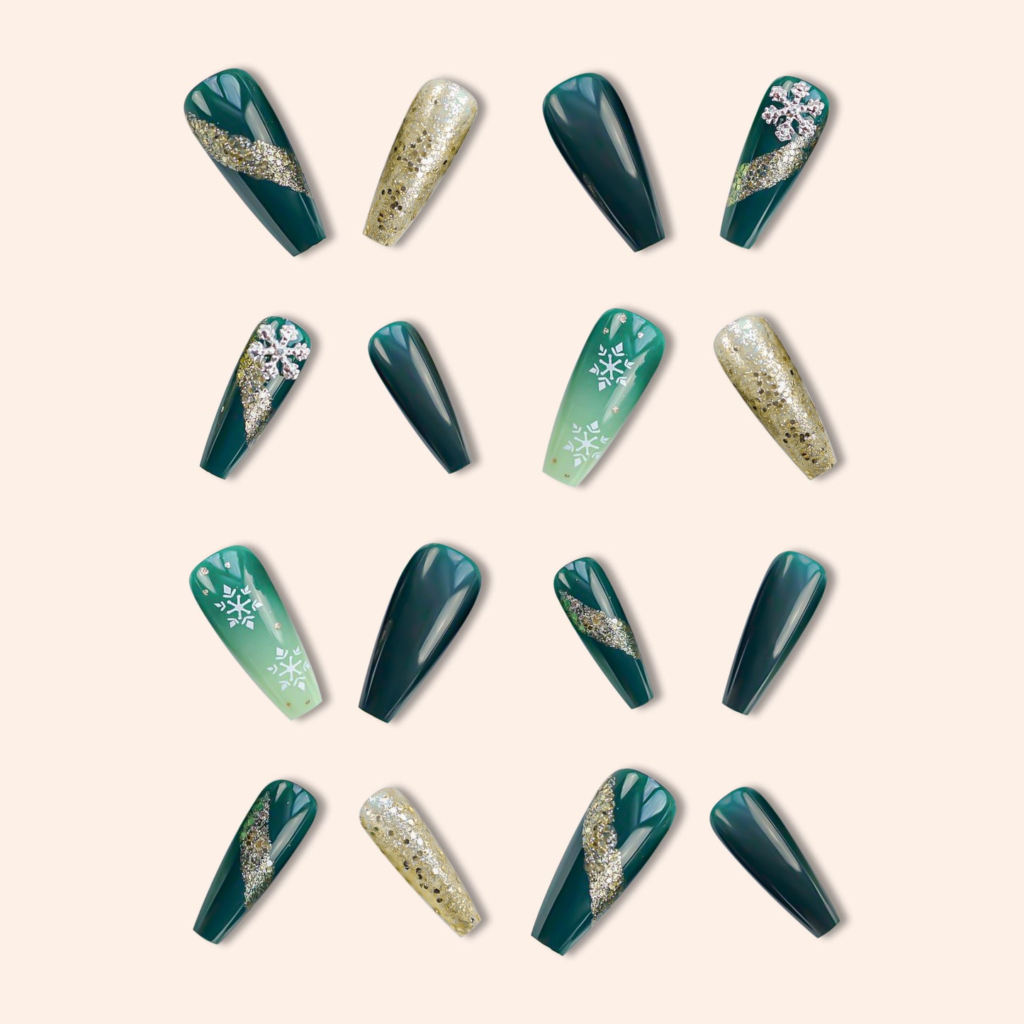 Evergreen Sparkle-Coffin Nails