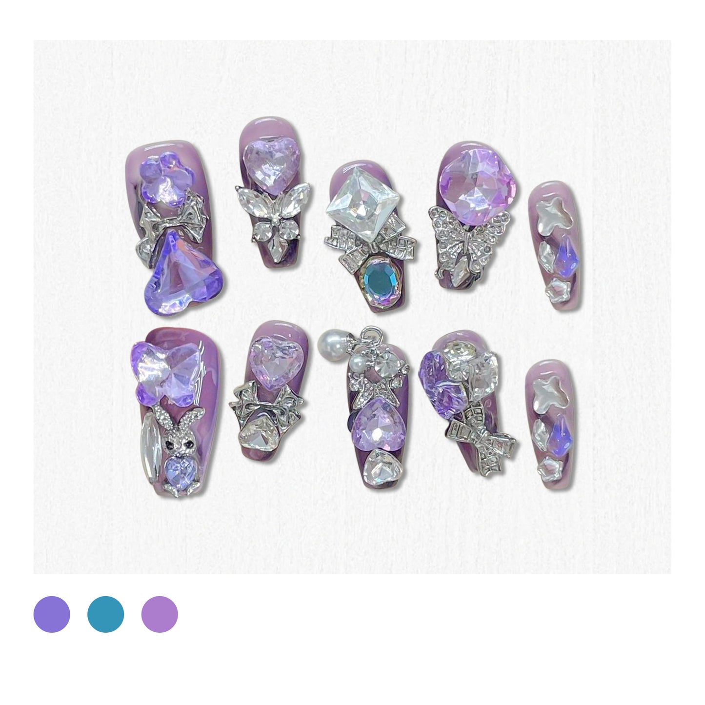 Handmade|Dazzling Purple Diamond-Coffin Nails