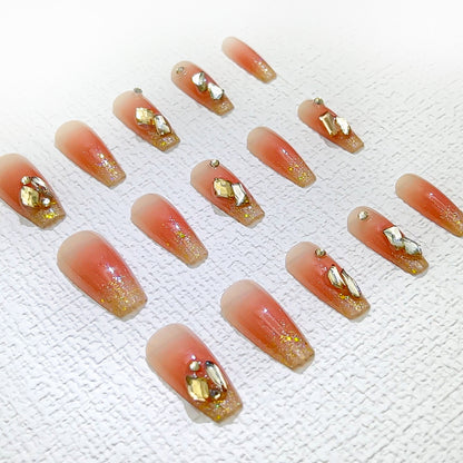 Gradient Gold Glitz-Coffin Nails