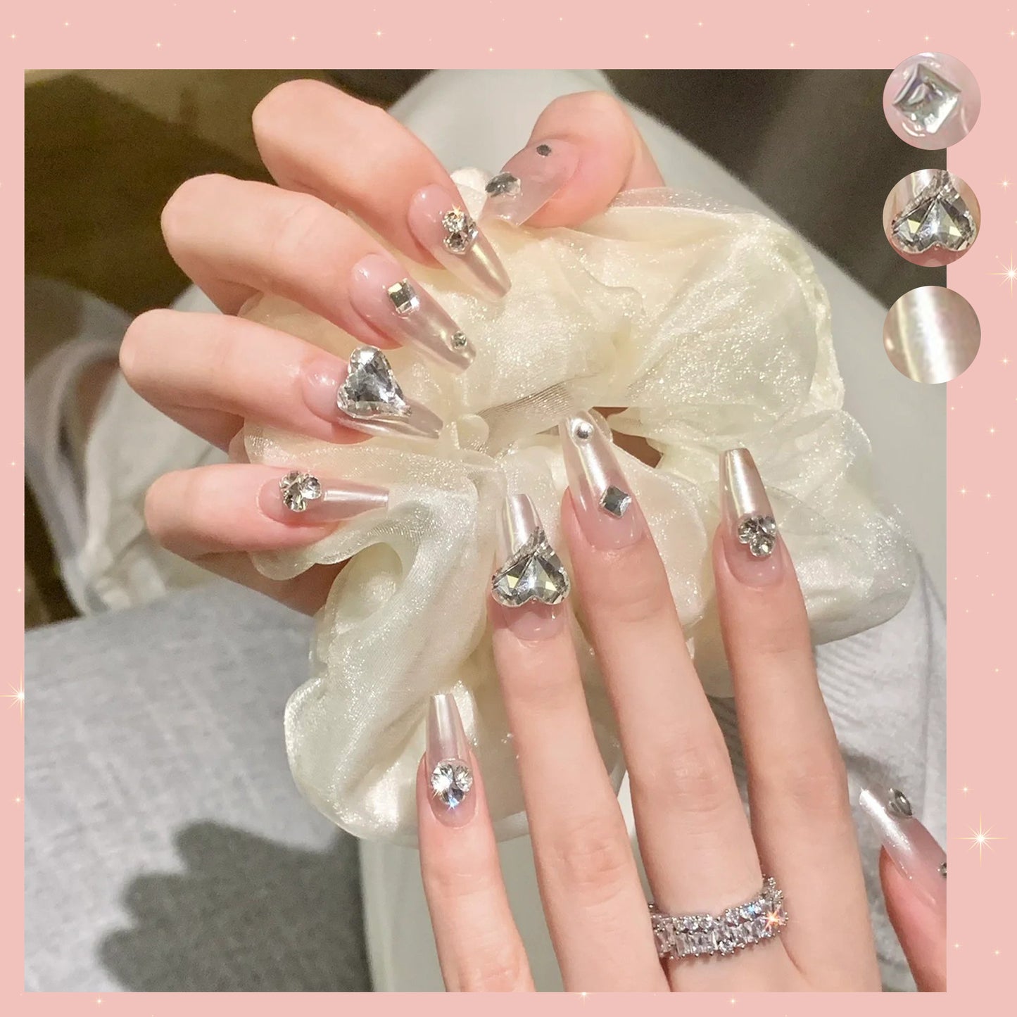 Handmade|Dreamy Crystal-Coffin Nails