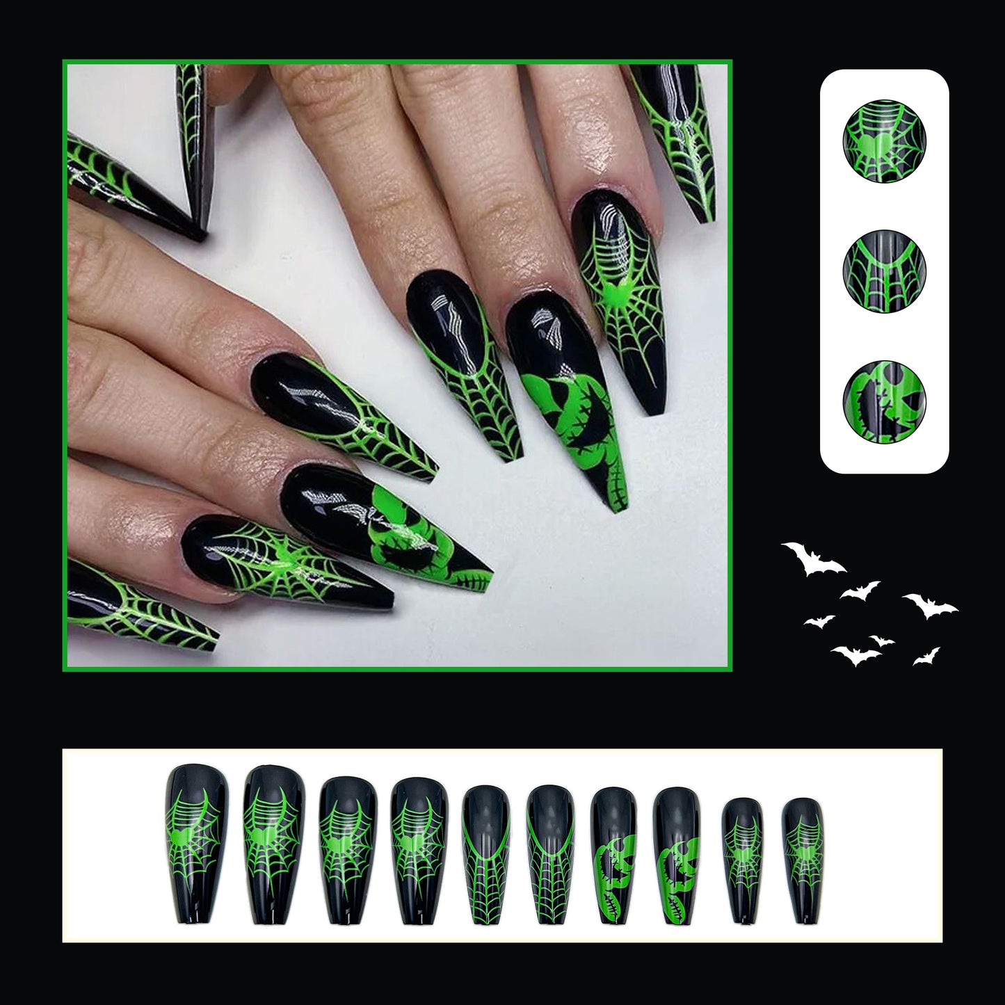 Green Goblin Grin-Coffin Nails